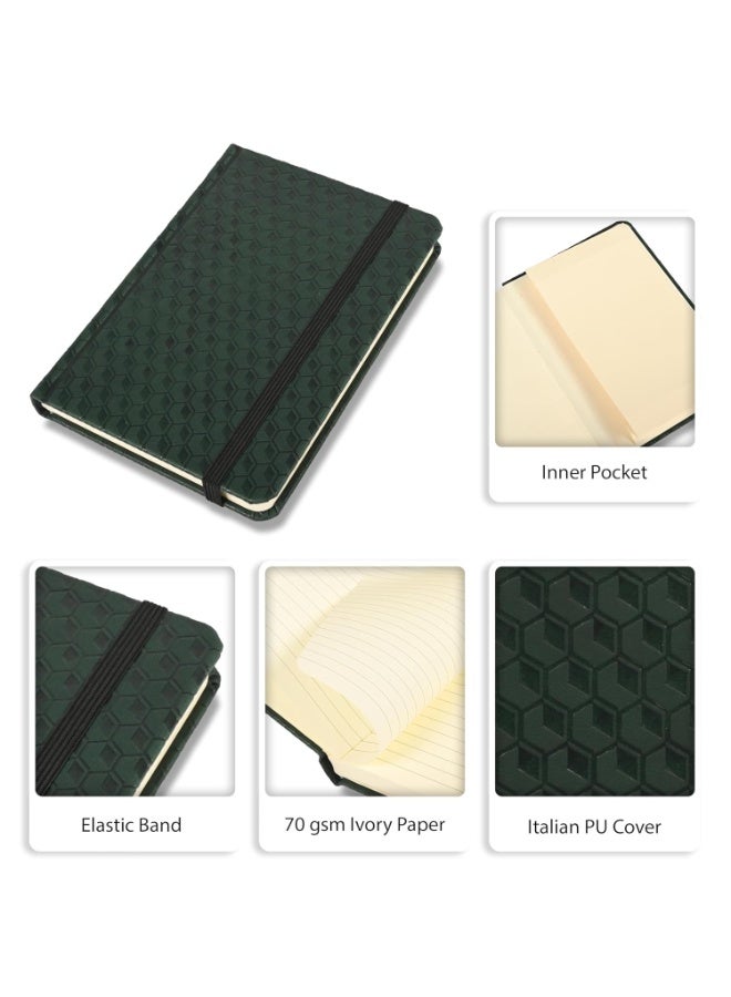 FIS® Executive Notebook, Italian PU Materials, A6 Size(105x148mm,) Round Corners, 96 Sheets, Single Ruled, 70gsm Italian Ivory Paper with Elastic Band Closure, 1 Piece, Green Color-FSNBEXA6GRD3 - Image 4